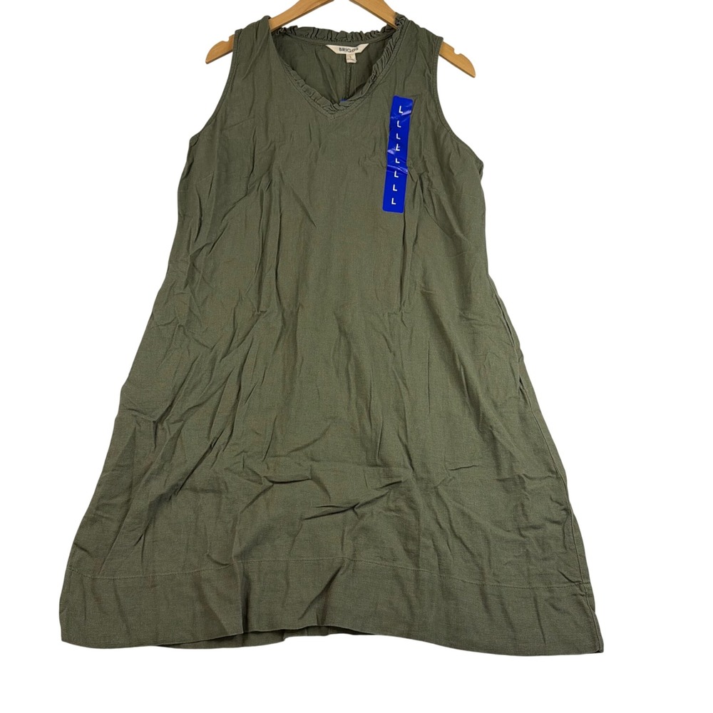 Briggs Olive Green Ruffle V-Neck Sleeveless Shift Dress NWT Large
